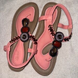 Pink and Brown Thong Sandals with Ornate Medallion